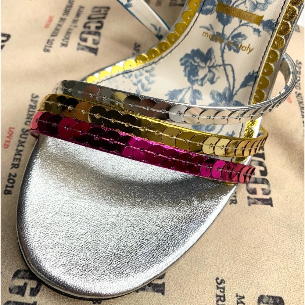 Gucci Haines‎ 105 Mulitcolored Leather Sequined Sandals Size 37 - Picture 4 of 8